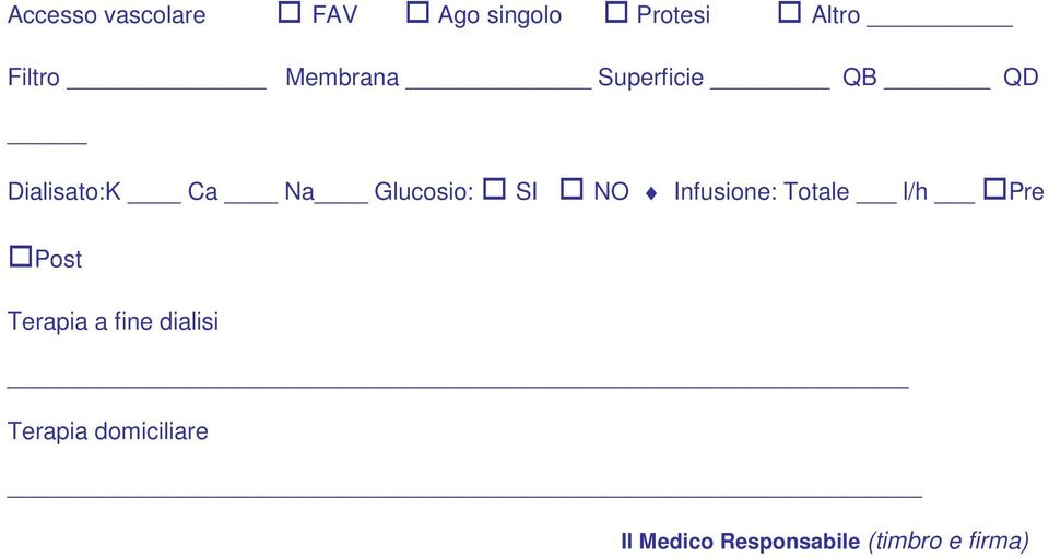 NO Infusione: Totale l/h Pre Post Terapia a fine dialisi