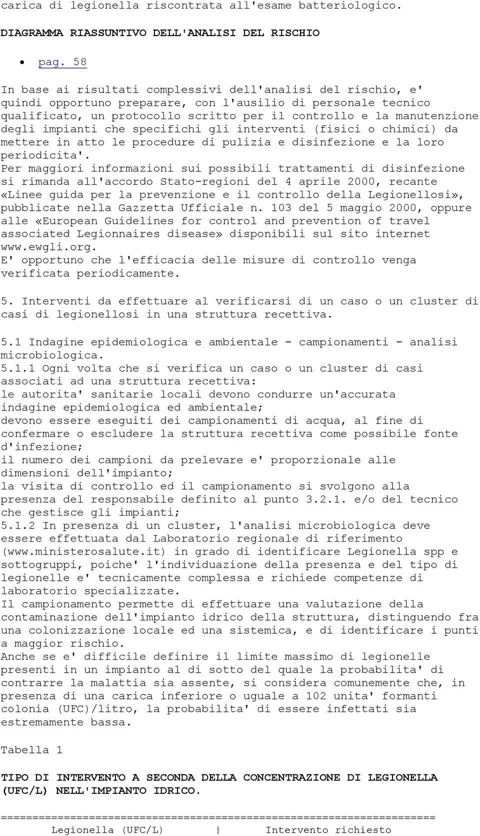 degli impianti che specifichi gli interventi (fisici o chimici) da mettere in atto le procedure di pulizia e disinfezione e la loro periodicita'.