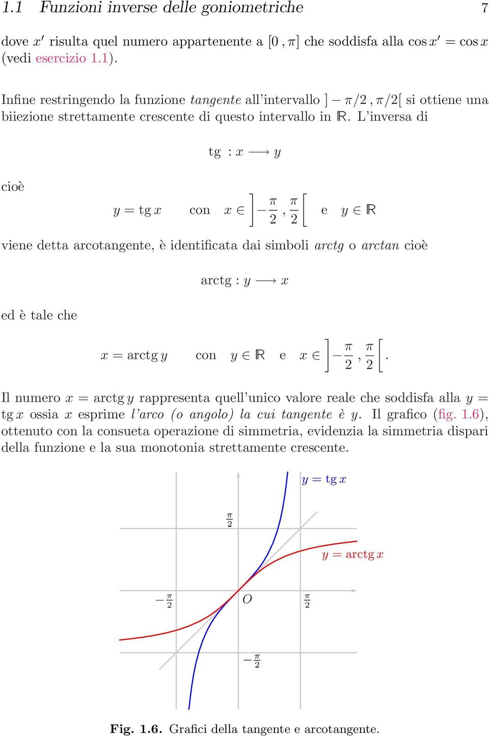 L inversa di tg : x y cioè y =tgx con x ], [ e y R viene detta arcotangente, è identificata dai simboli arctg o arctan cioè arctg : y x ed ètaleche x = arctg y con y R e x ], [.