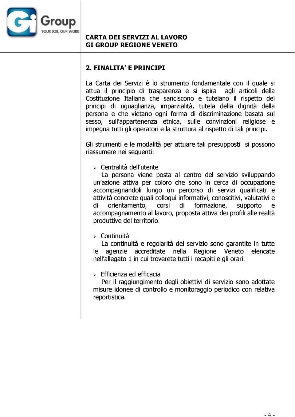 Carta Dei Servizi Al Lavoro Gi Group Regione Veneto Pdf