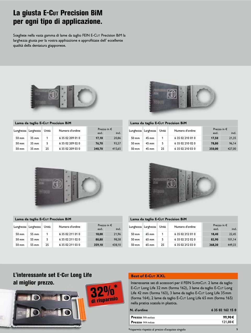 Lama da taglio E-Cut Precision BiM Lunghezza Larghezza 50 mm 35 mm Unità Numero d'ordine 1 6 35 02 209 01 0 Lama da taglio E-Cut Precision BiM Prezzo in escl. 17,10 incl.