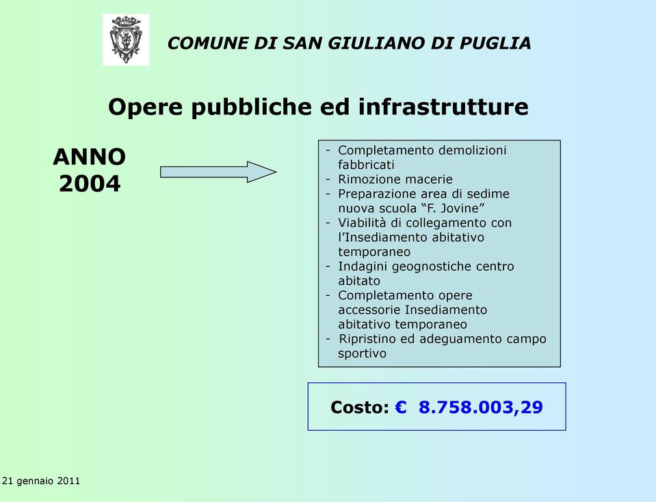 Jovine - Viabilità di collegamento con l Insediamento abitativo temporaneo - Indagini