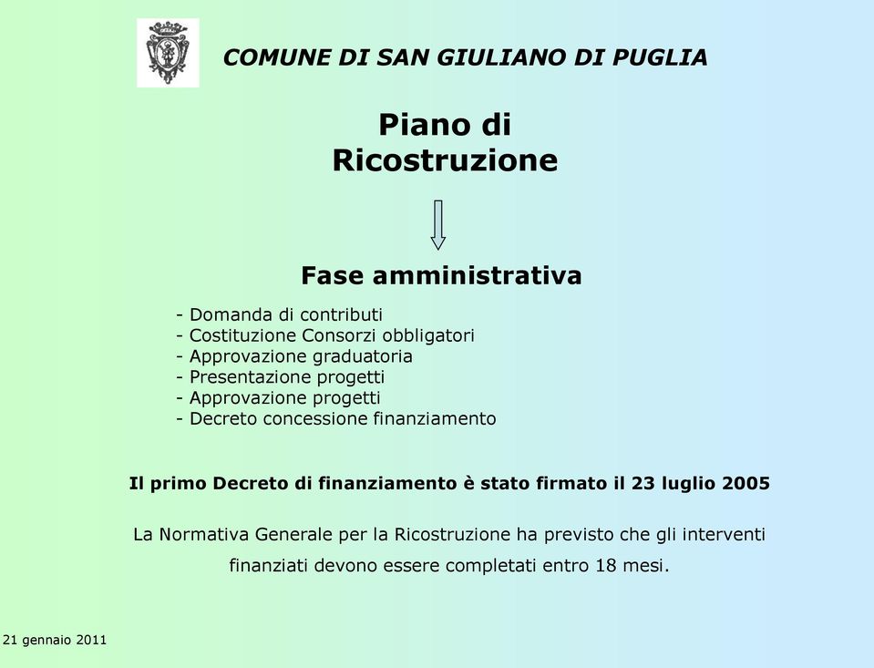 concessione finanziamento Il primo Decreto di finanziamento è stato firmato il 23 luglio 2005 La