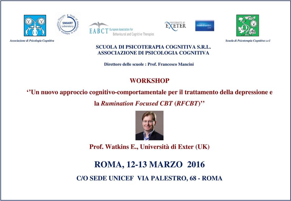 Francesco Mancini WORKSHOP Un nuovo approccio cognitivo-comportamentale per il trattamento della depressione