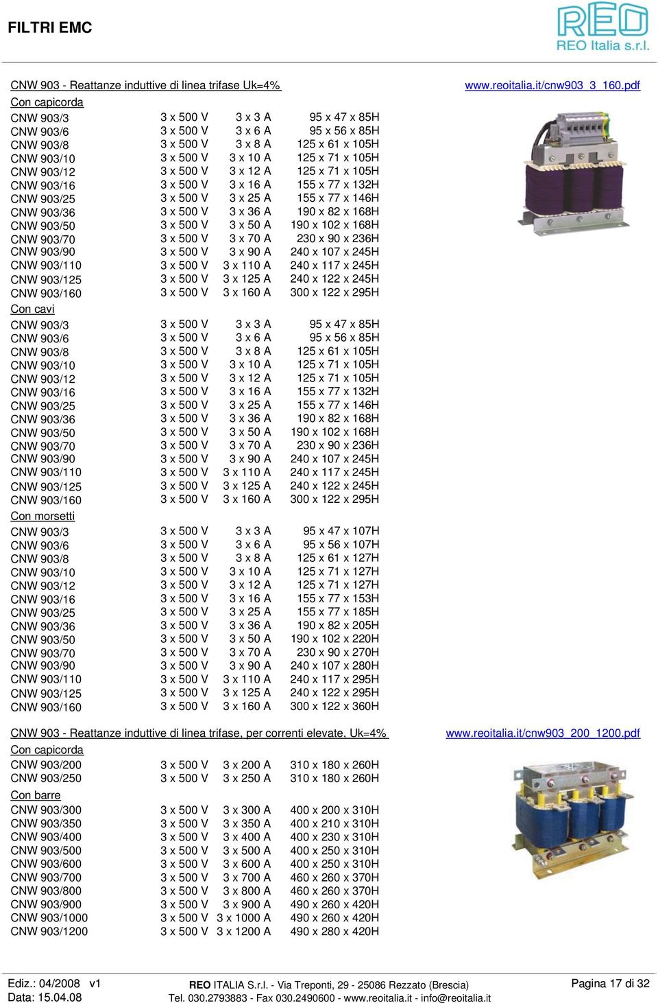 V 3 x 36 A 190 x 82 x 168H CNW 903/50 3 x 500 V 3 x 50 A 190 x 102 x 168H CNW 903/70 3 x 500 V 3 x 70 A 230 x 90 x 236H CNW 903/90 3 x 500 V 3 x 90 A 240 x 107 x 245H CNW 903/110 3 x 500 V 3 x 110 A