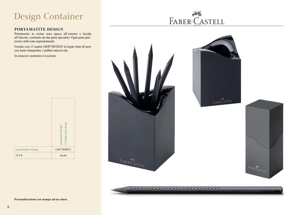 legno tinto di nero portamatite design + 12 matite Grip design