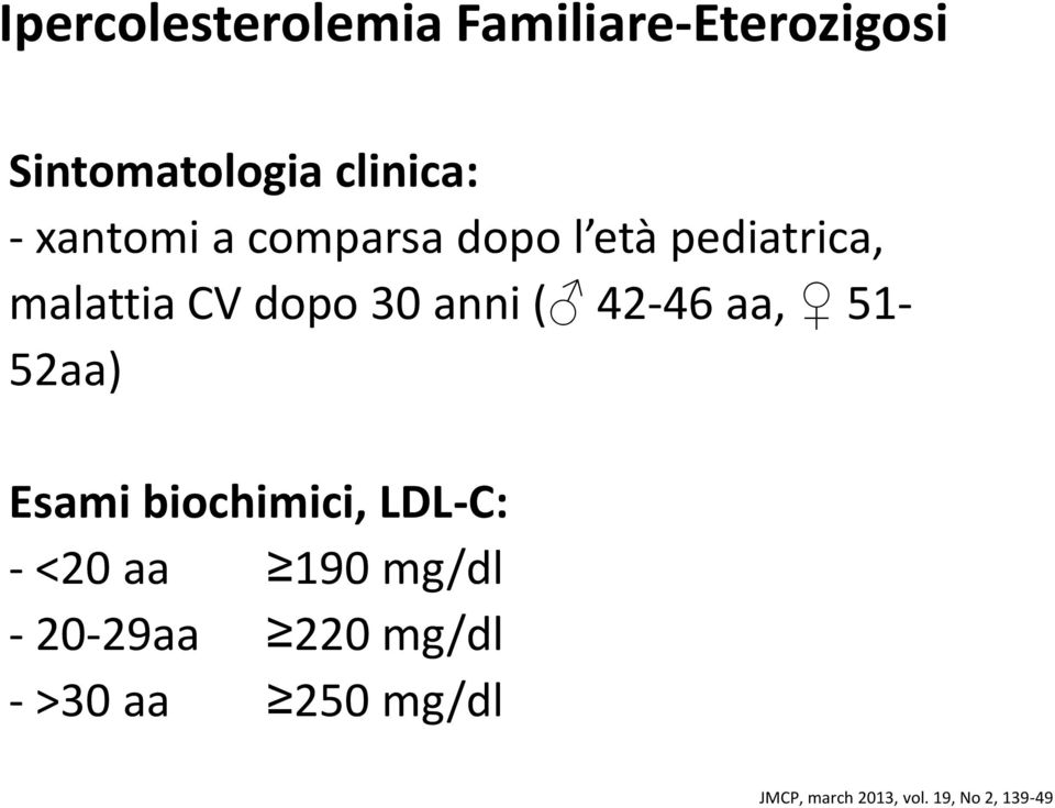 42-46 aa, 51-52aa) Esami biochimici, LDL-C: - <20 aa 190 mg/dl -