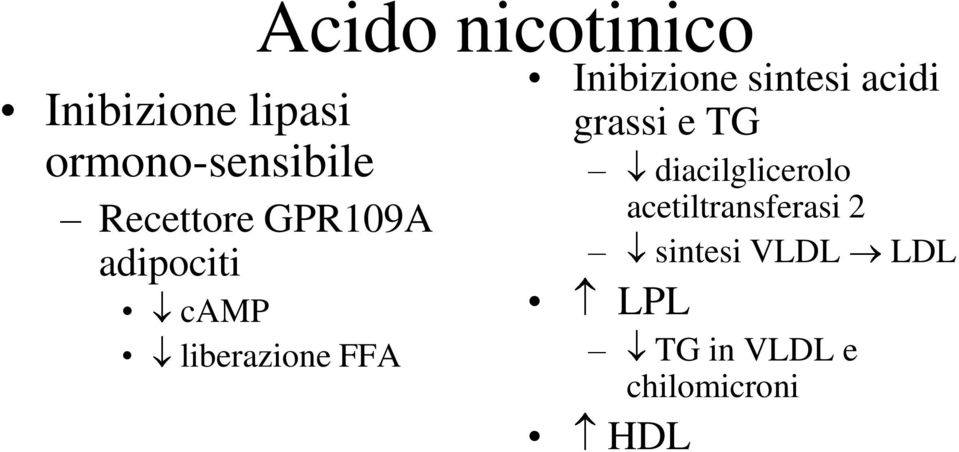 Inibizione sintesi acidi grassi e TG diacilglicerolo