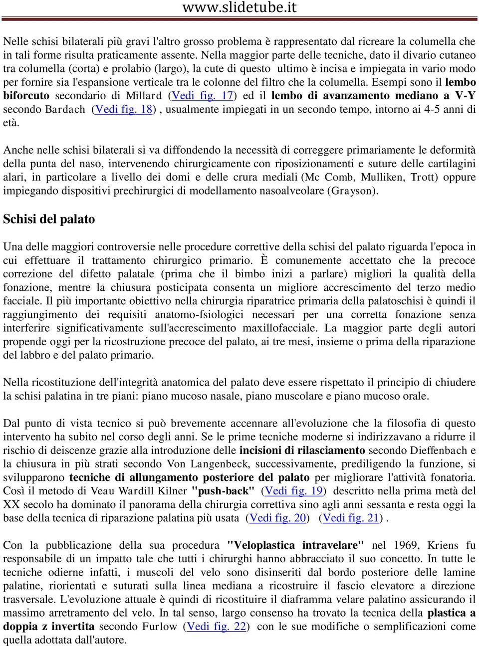 verticale tra le colonne del filtro che la columella. Esempi sono il lembo biforcuto secondario di Millard (Vedi fig. 17) ed il lembo di avanzamento mediano a V-Y secondo Bardach (Vedi fig.