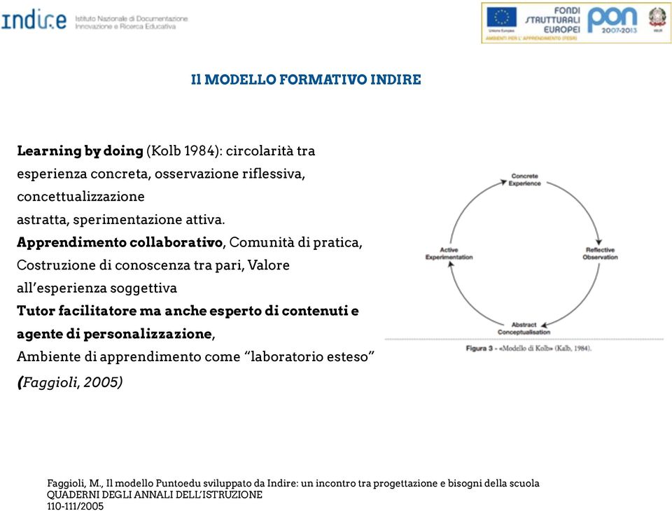 Apprendimento collaborativo, Comunità di pratica, Costruzione di conoscenza tra pari, Valore all esperienza soggettiva Tutor facilitatore ma anche