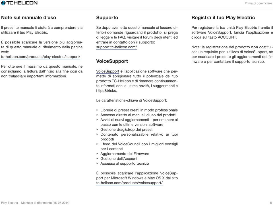 com/products/play-electric/support/ Per ottenere il massimo da questo manuale, ne consigliamo la lettura dall inizio alla fine così da non tralasciare importanti informazioni.