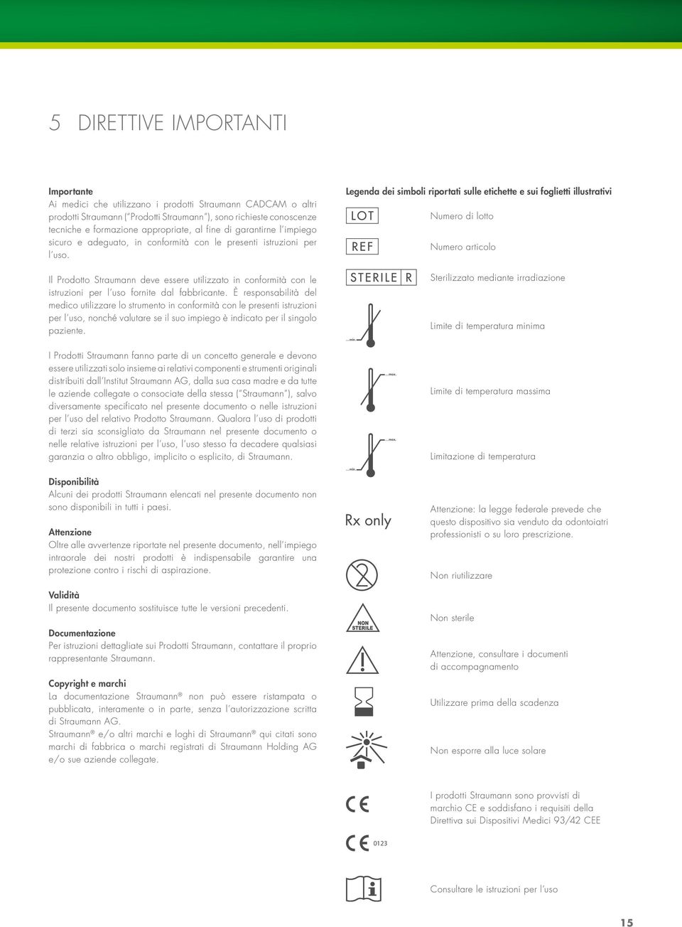 Legenda dei simboli riportati sulle etichette e sui foglietti illustrativi numero di lotto numero articolo Il Prodotto Straumann deve essere utilizzato in conformità con le istruzioni per l uso