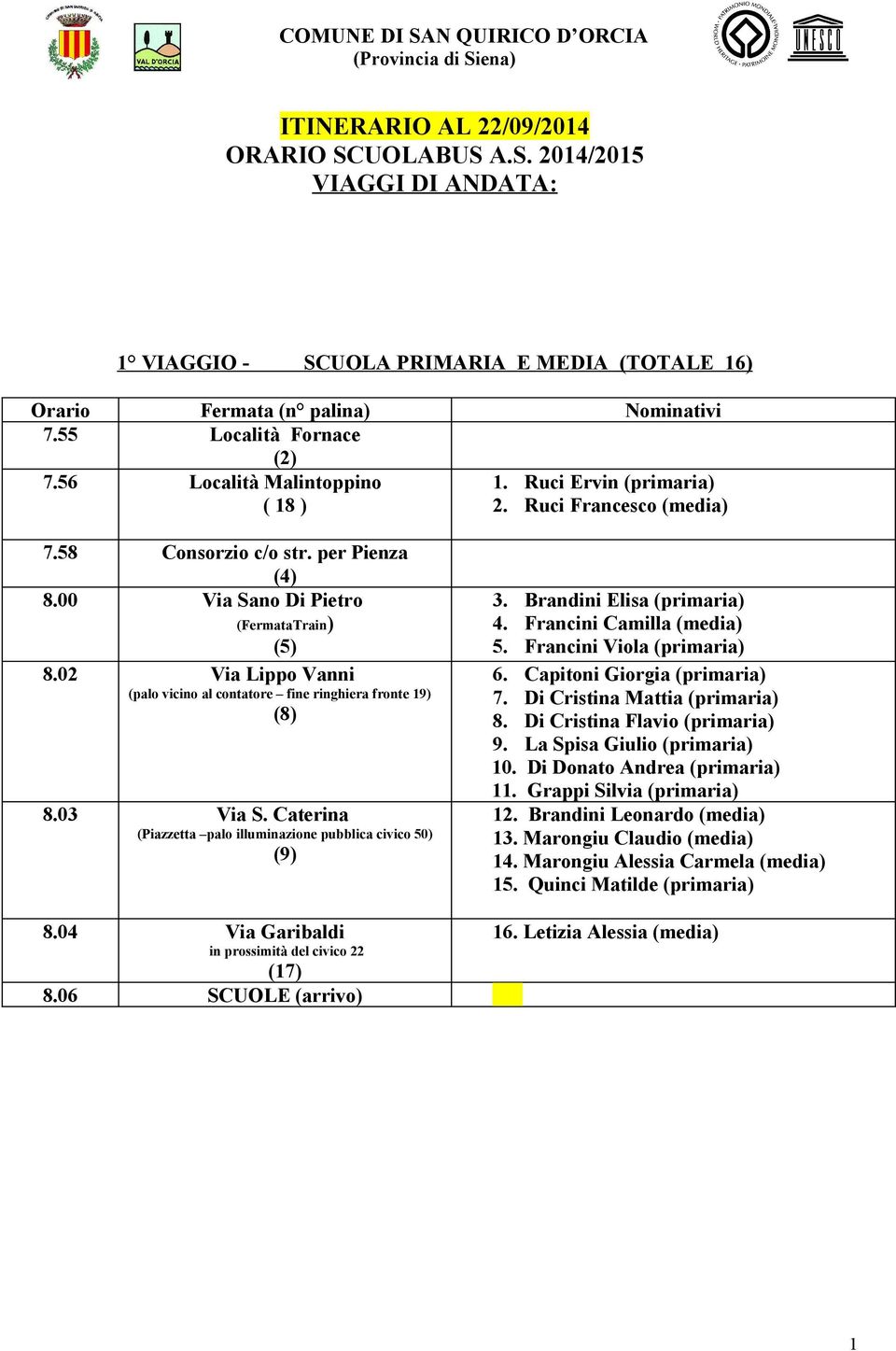 02 Via Lippo Vanni (palo vicino al contatore fine ringhiera fronte 19) (8) 8.03 Via S. Caterina (Piazzetta palo illuminazione pubblica civico 50) (9) 8.