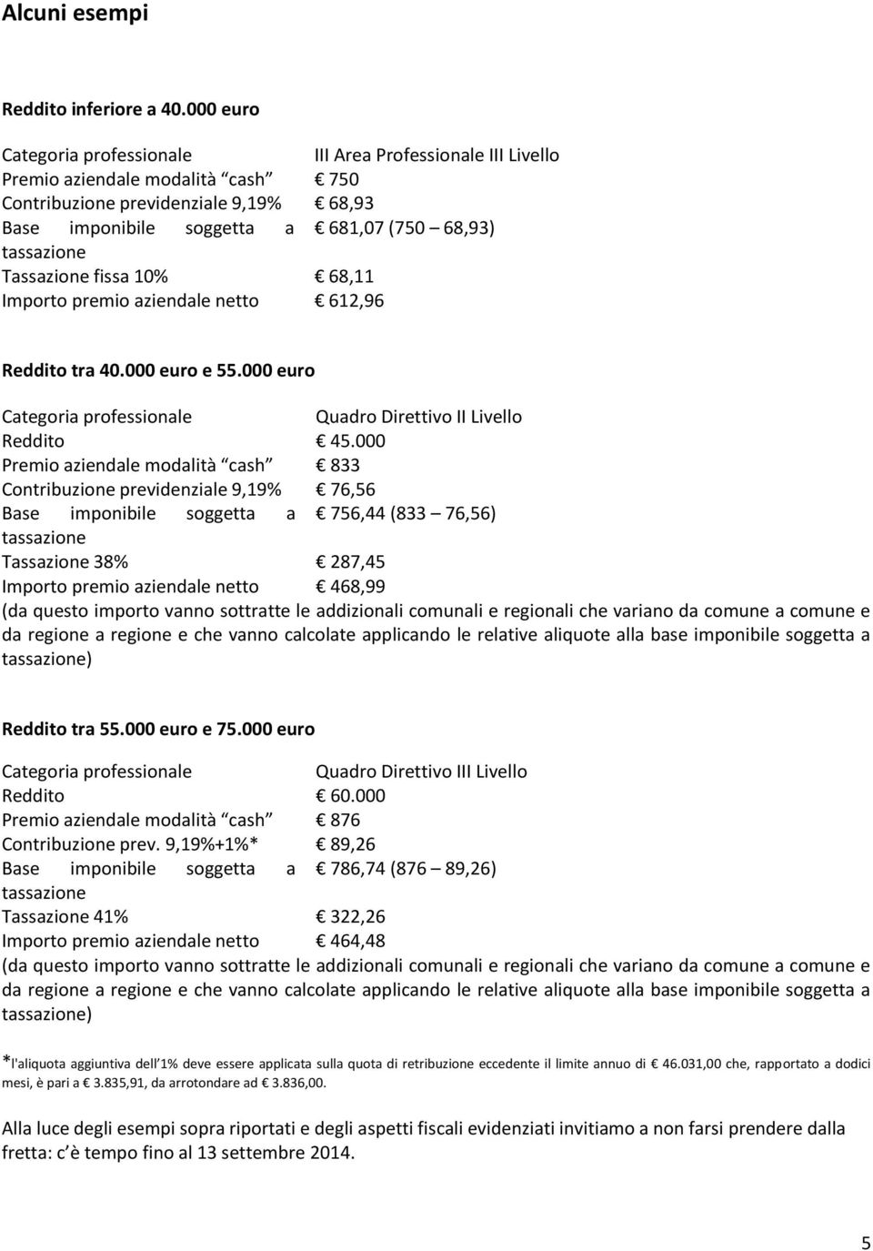 Tassazione fissa 10% 68,11 Importo premio aziendale netto 612,96 Reddito tra 40.000 euro e 55.000 euro Categoria professionale Reddito Quadro Direttivo II Livello 45.