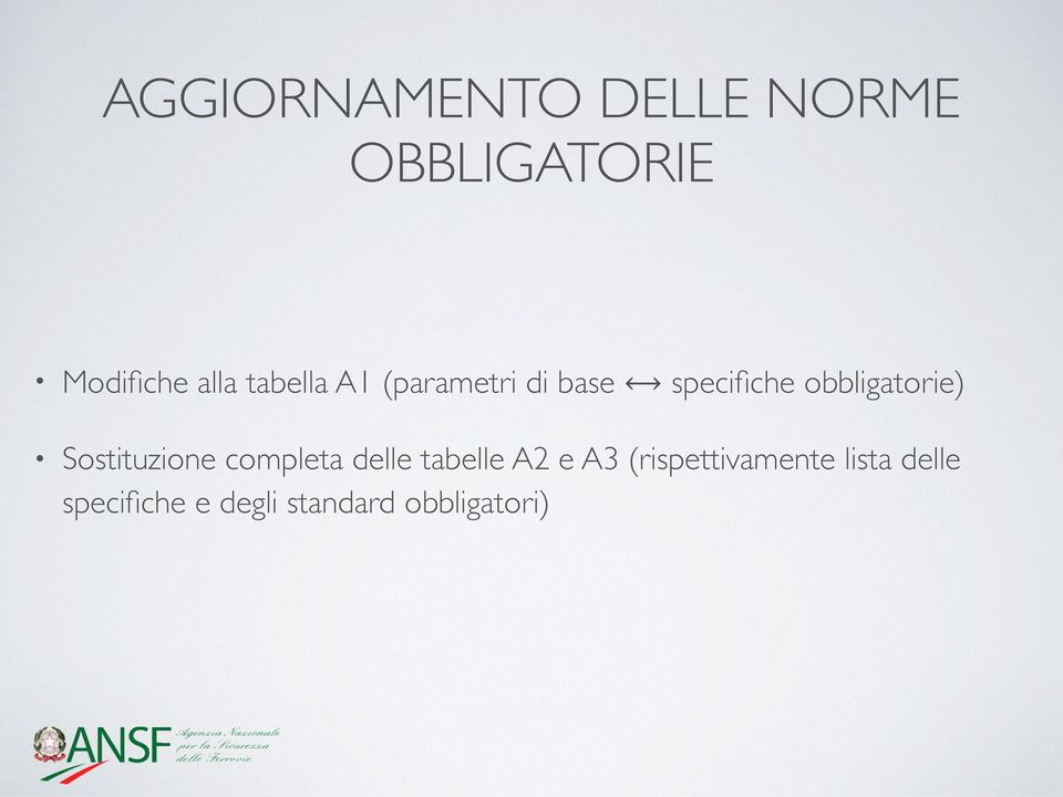 Sostituzione completa delle tabelle A2 e A3