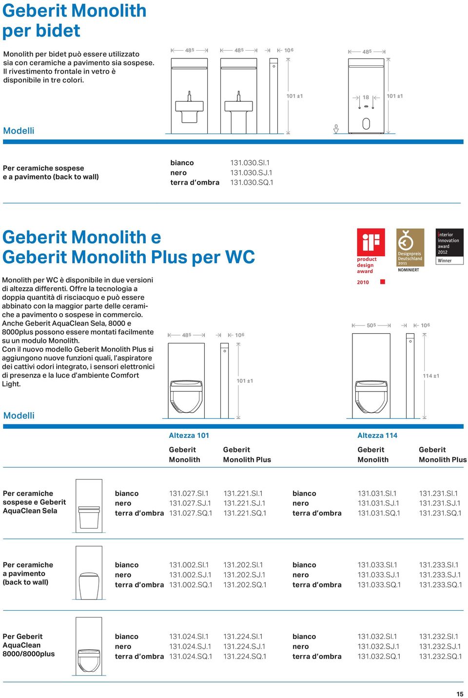 1 Geberit Monolith e Geberit Monolith Plus per WC Monolith per WC è disponibile in due versioni di altezza differenti.