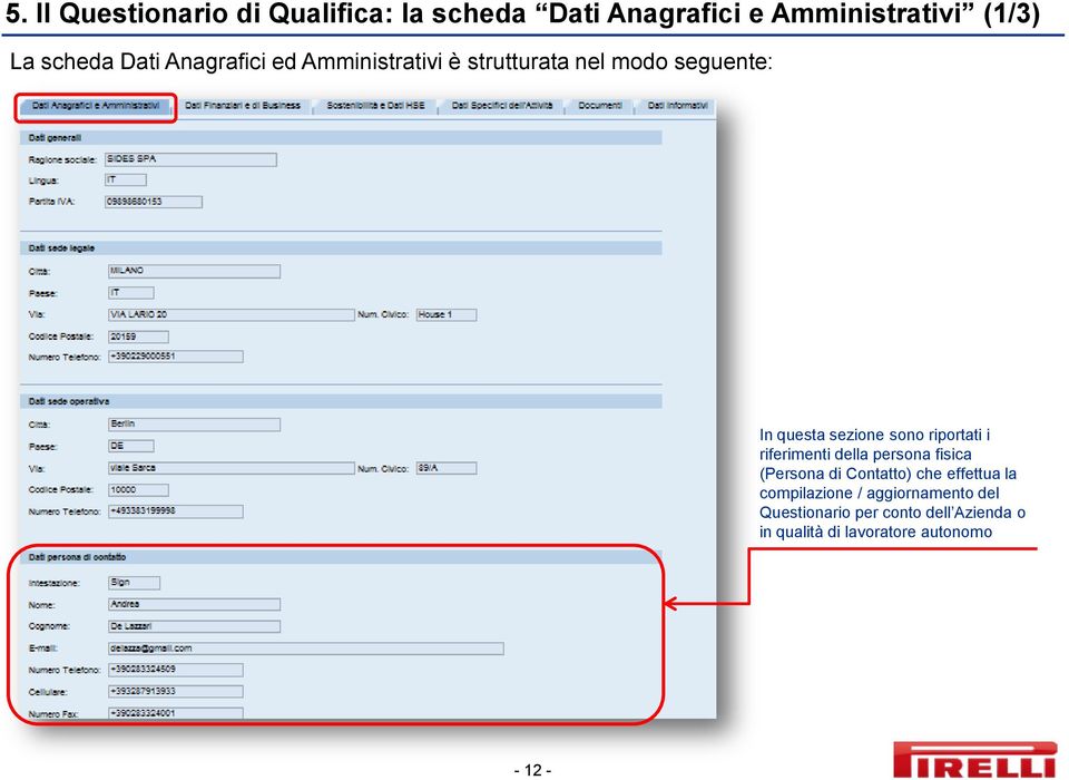 riportati i riferimenti della persona fisica (Persona di Contatto) che effettua la