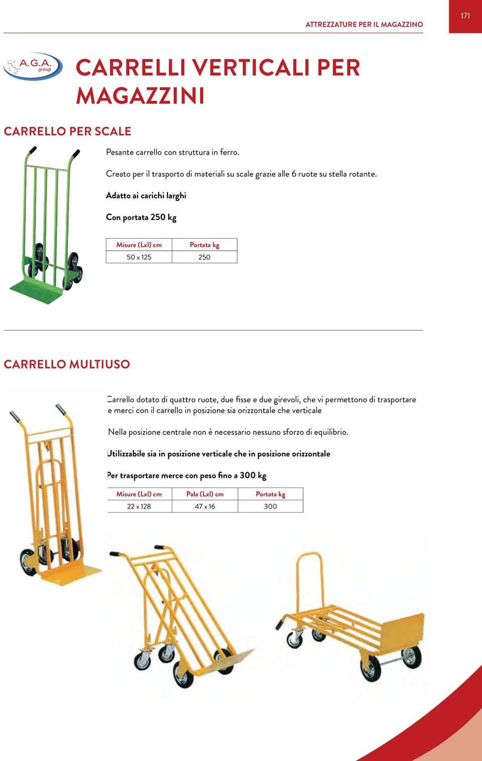 Adatto ai carichi larghi Con portata 250 kg Misure (Lxl) cm Portata kg 50 x 125 250 CARRELLO multiuso Carrello dotato di quattro ruote, due fisse e due girevoli, che vi permettono