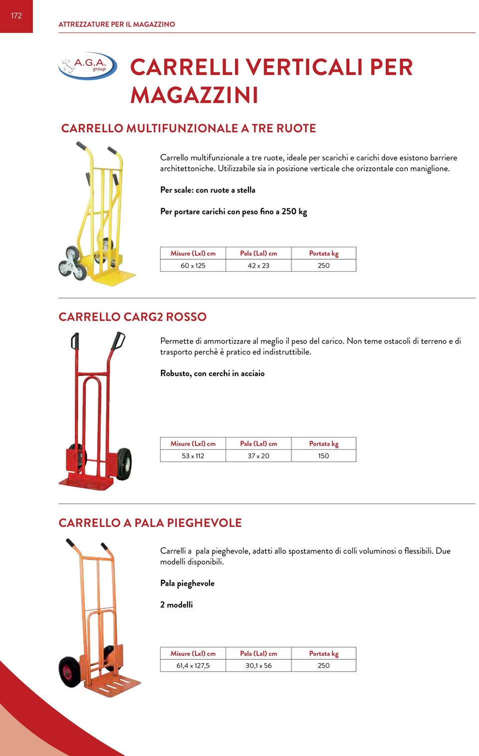 Per scale: con ruote a stella Per portare carichi con peso fino a 250 kg Misure (Lxl) cm Pala (Lxl) cm Portata kg 60 x 125 42 x 23 250 CARRELLO CARG2 ROSSO Permette di ammortizzare al meglio il peso