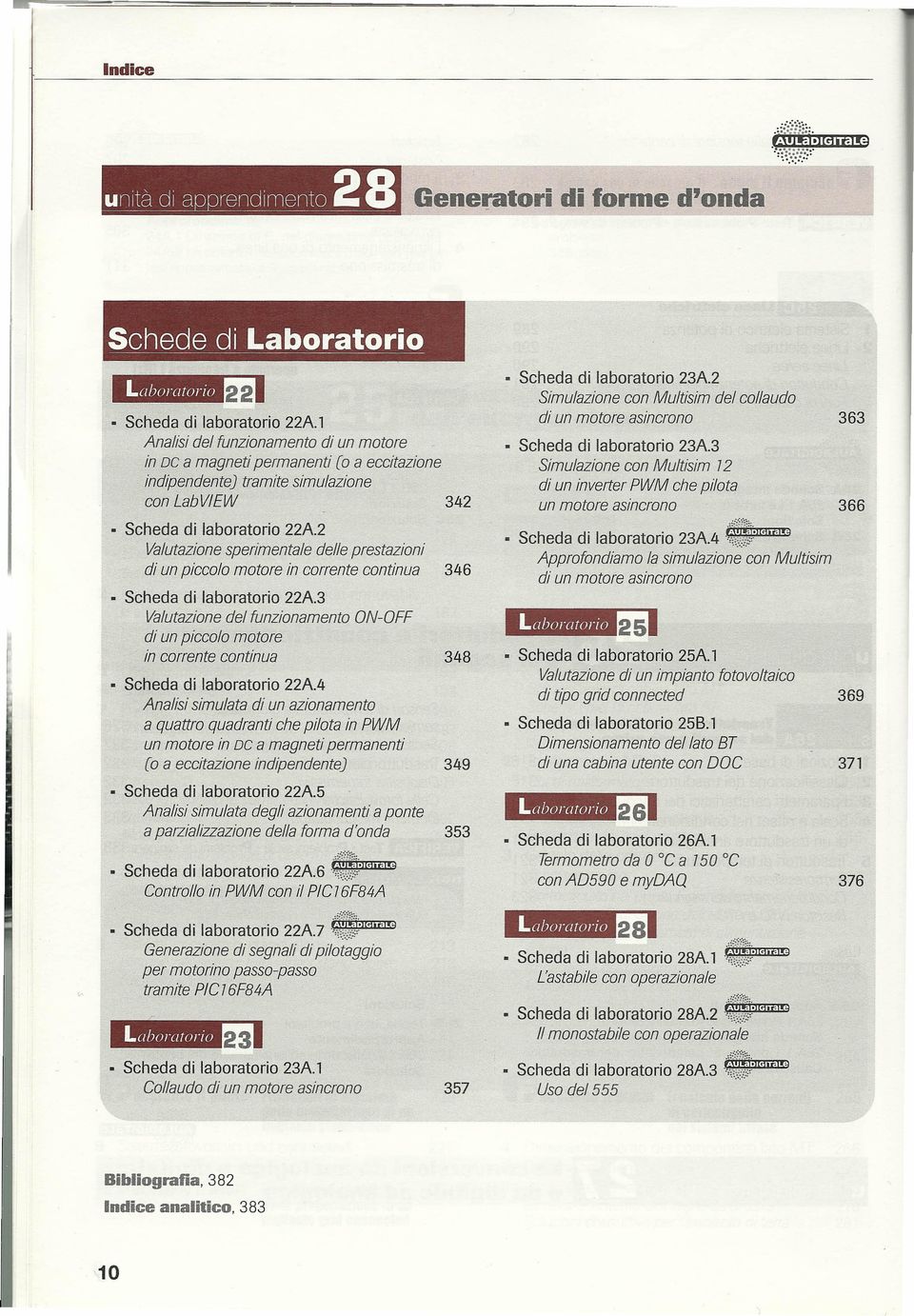 funzionamento DN-DFF di un piccolo motore in corrente continua 348 349 Scheda di laboratorio 22A5 Analisi simulata degli azionamenti a ponte a parzializzazione della forma d'onda 353 ~;,tft~\;!!ili!