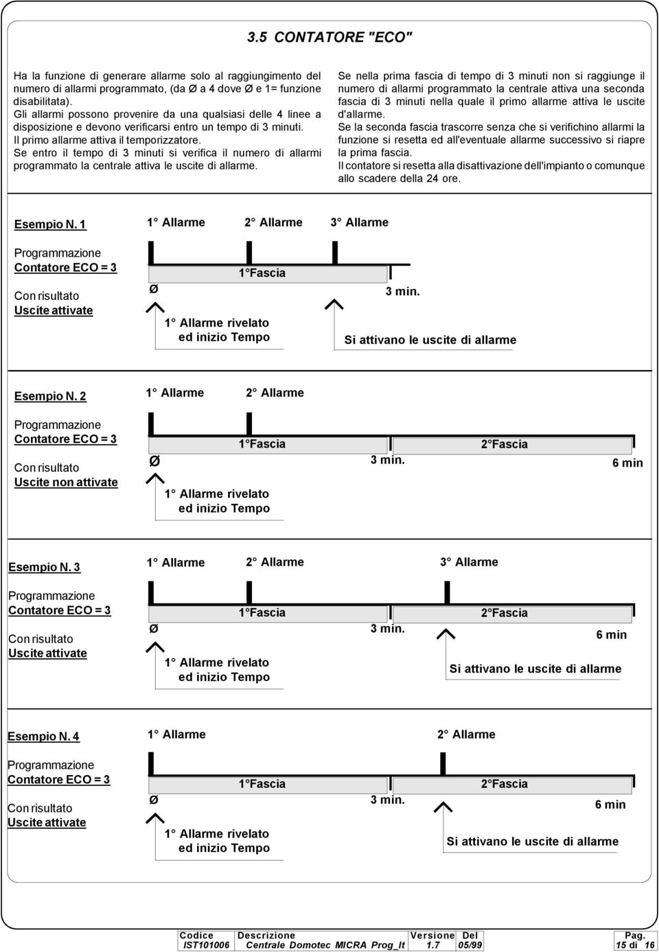 Se entro il tempo di minuti si verifica il numero di allarmi programmato la centrale attiva le uscite di allarme.