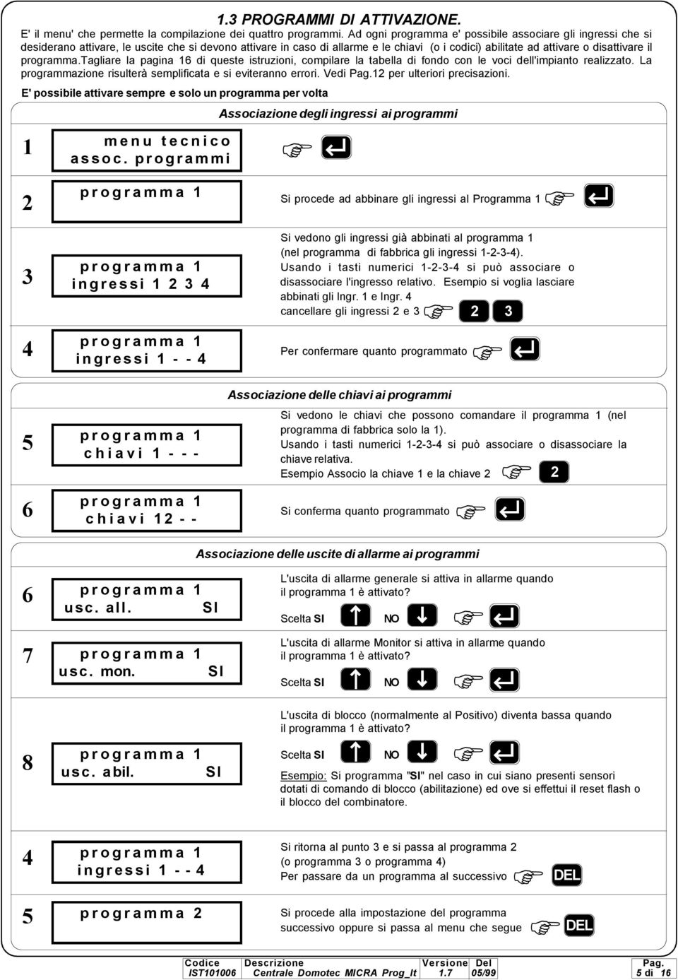 programma.tagliare la pagina 6 di queste istruzioni, compilare la tabella di fondo con le voci dell'impianto realizzato. La programmazione risulterà semplificata e si eviteranno errori.