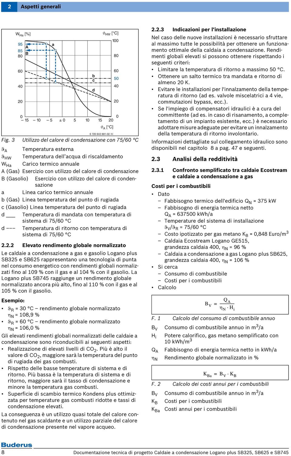 condensazione B (Gasolio) Esercizio con utilizzo del calore di condensazione a Linea carico termico annuale b (Gas) Linea temperatura del punto di rugiada c (Gasolio) Linea temperatura del punto di