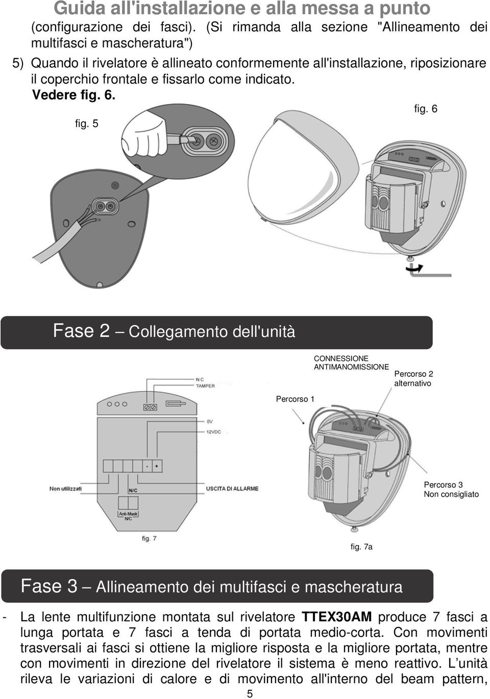 indicato. Vedere fig. 6. fig. 6 fig. 5 Fase 2 Collegamento dell'unità Percorso 1 CONNESSIONE ANTIMANOMISSIONE Percorso 2 alternativo Percorso 3 Non consigliato fig.