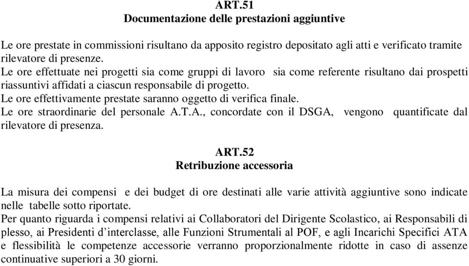 Le ore effettivamente prestate saranno oggetto di verifica finale. Le ore straordinarie del personale A.T.A., concordate con il DSGA, vengono quantificate dal rilevatore di presenza. ART.