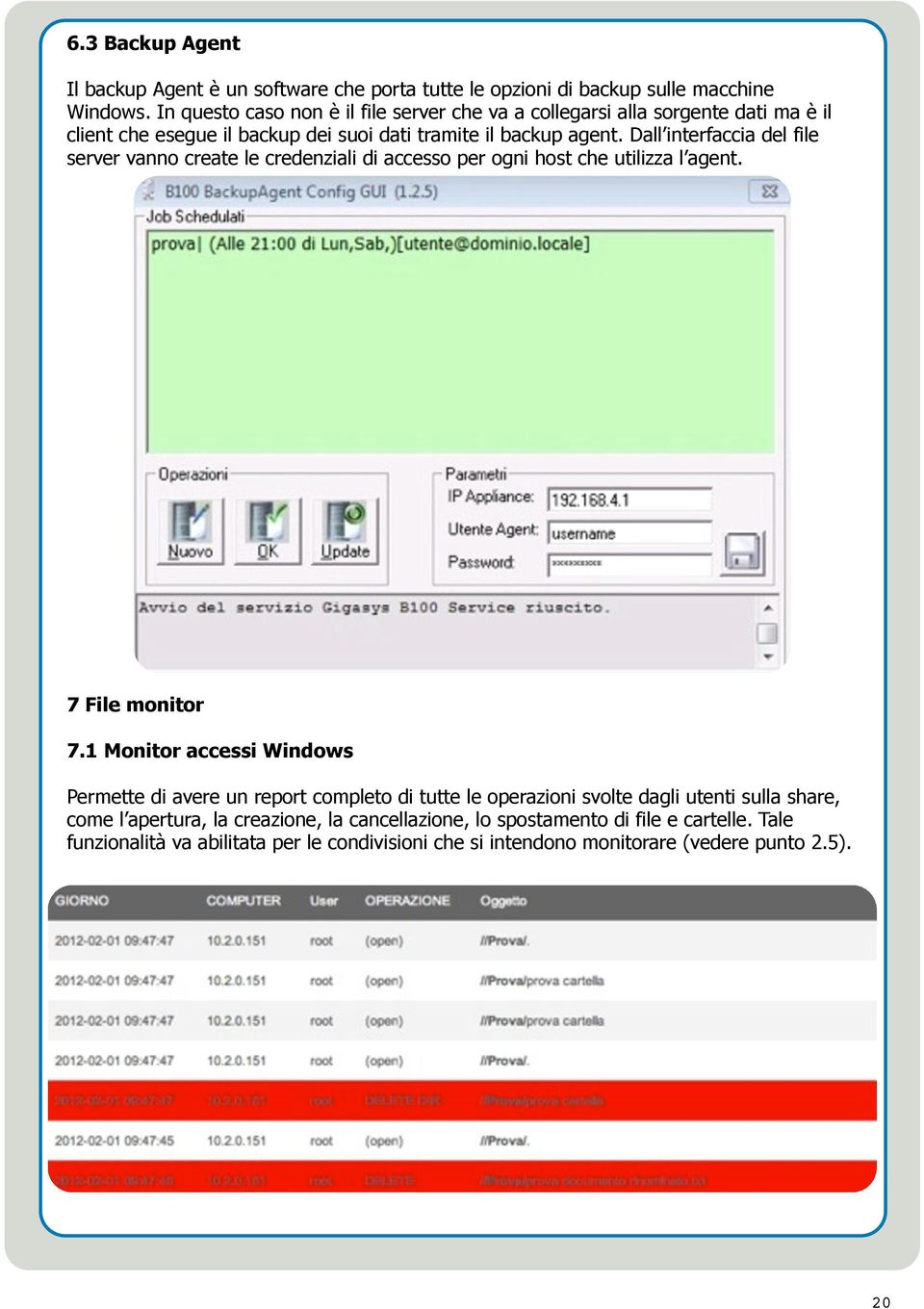 Dall interfaccia del file server vanno create le credenziali di accesso per ogni host che utilizza l agent. 7 File monitor 7.