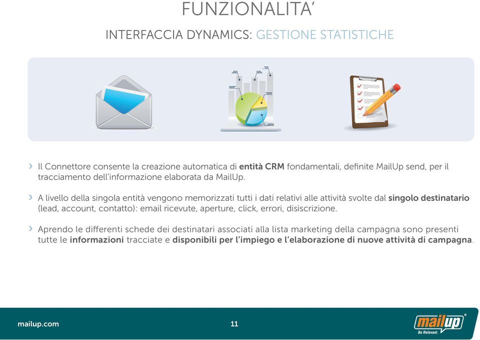 a livello della singola entità vengono memorizzati tutti i dati relativi alle attività svolte dal singolo destinatario (lead, account, contatto): email