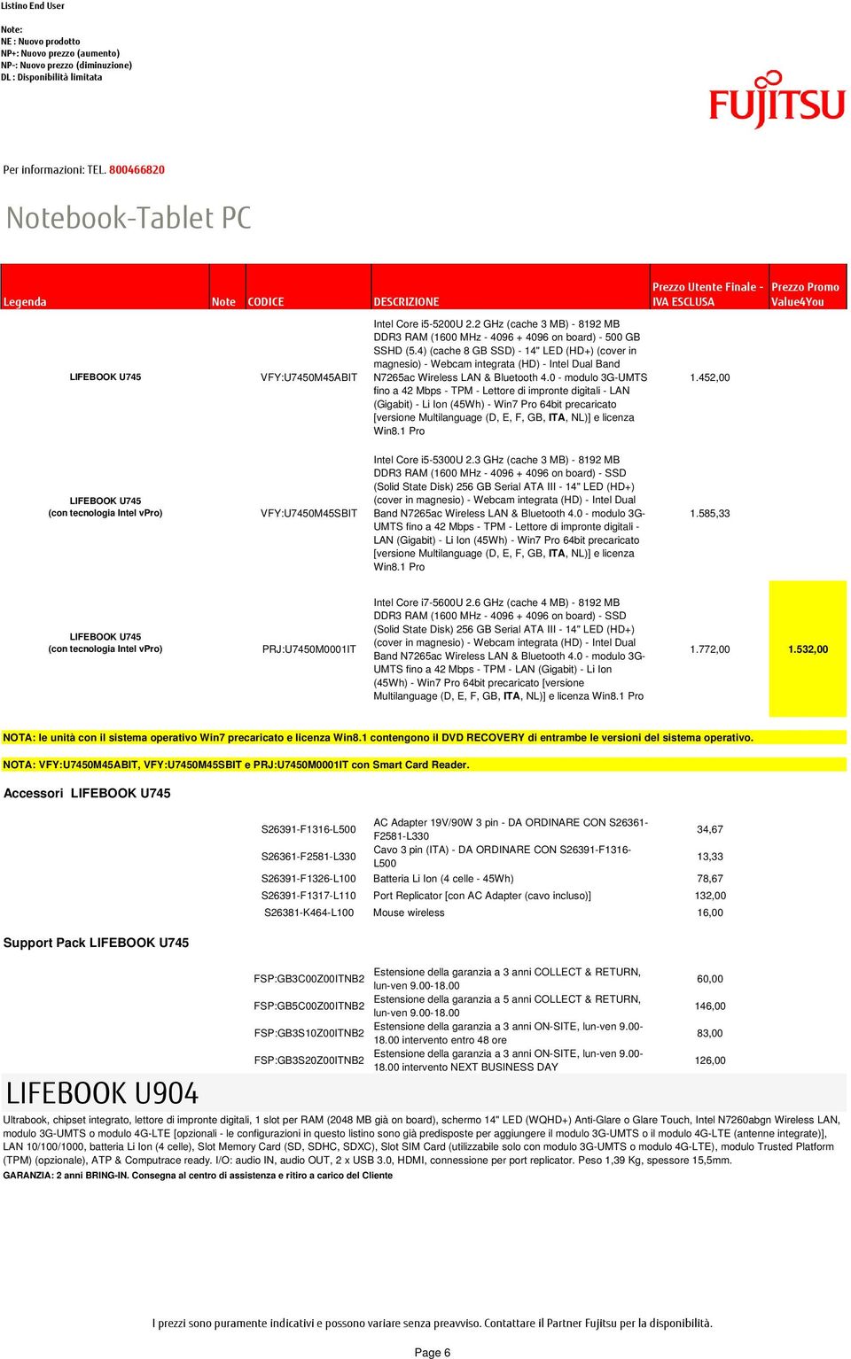 0 - modulo 3G-UMTS fino a 42 Mbps - TPM - Lettore di impronte digitali - LAN (Gigabit) - Li Ion (45Wh) - Win7 Pro 64bit precaricato [versione Multilanguage (D, E, F, GB, ITA, NL)] e licenza Win8.