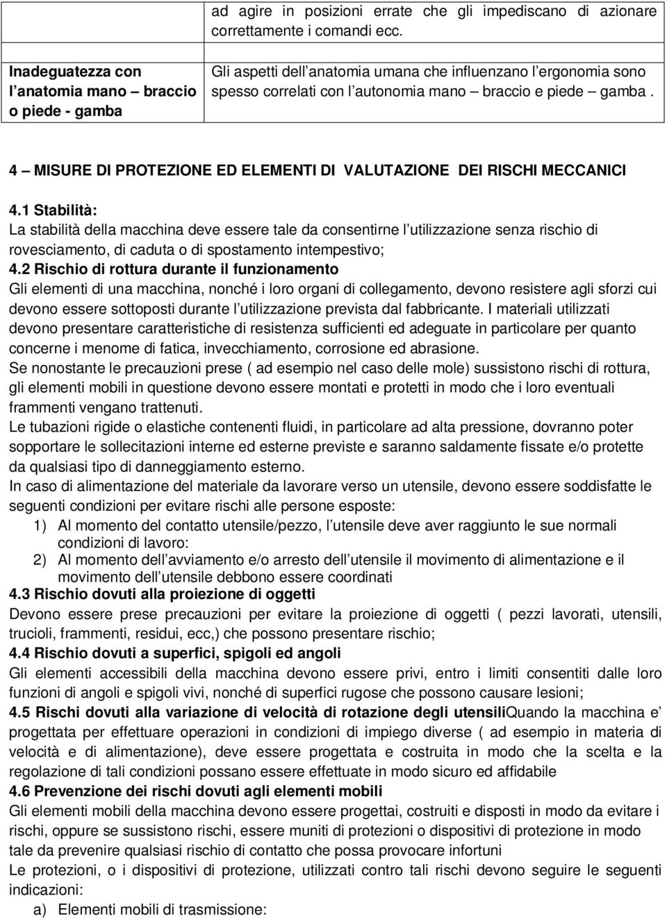 4 MISURE DI PROTEZIONE ED ELEMENTI DI VALUTAZIONE DEI RISCHI MECCANICI 4.