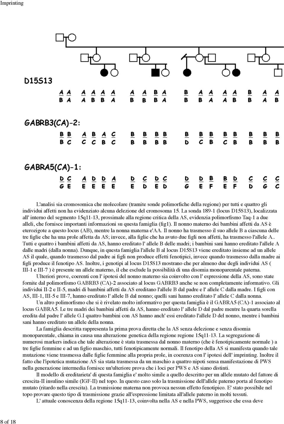 informazioni su questa famiglia (fig1). Il nonno materno dei bambini affetti da AS è eterozigote a questo locus (AB), mentre la nonna materna e'aa.