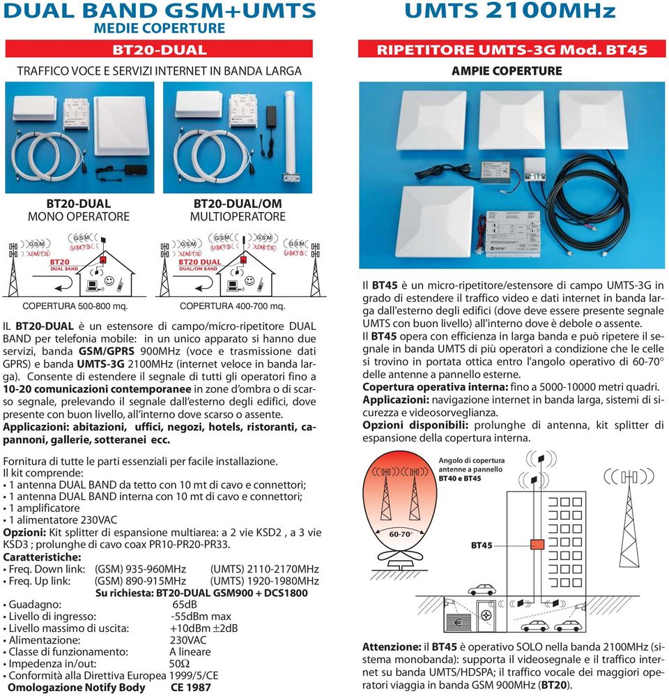 IL -DUAL è un estensore di campo/micro-ripetitore DUAL BAND per telefonia mobile: in un unico apparato si hanno due servizi, banda GSM/GPRS 900MHz (voce e trasmissione dati GPRS) e banda UMTS-3G