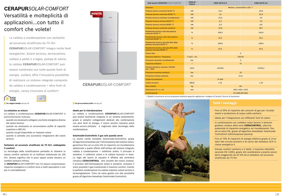 Solare termico, termocamino, caldaia a pellet o a legna, pompa di calore: la caldaia CERAPURSOLAR-COMFORT può essere combinata con tutte queste fonti di energia.