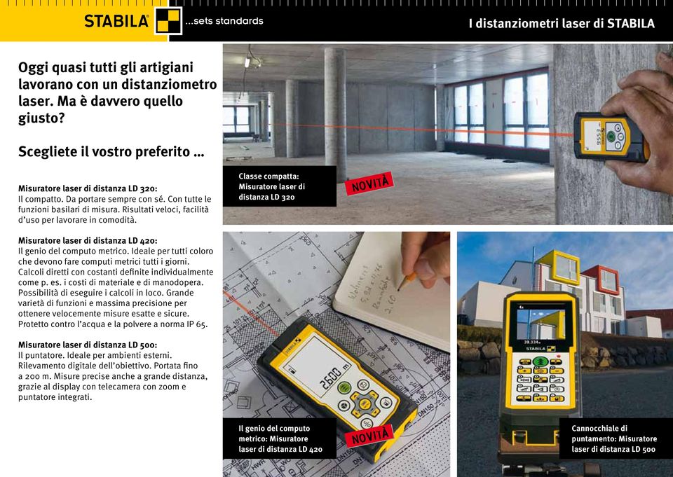 Risultati veloci, facilità d uso per lavorare in comodità. Classe compatta: Misuratore laser di distanza LD 320 Misuratore laser di distanza LD 420: Il genio del computo metrico.