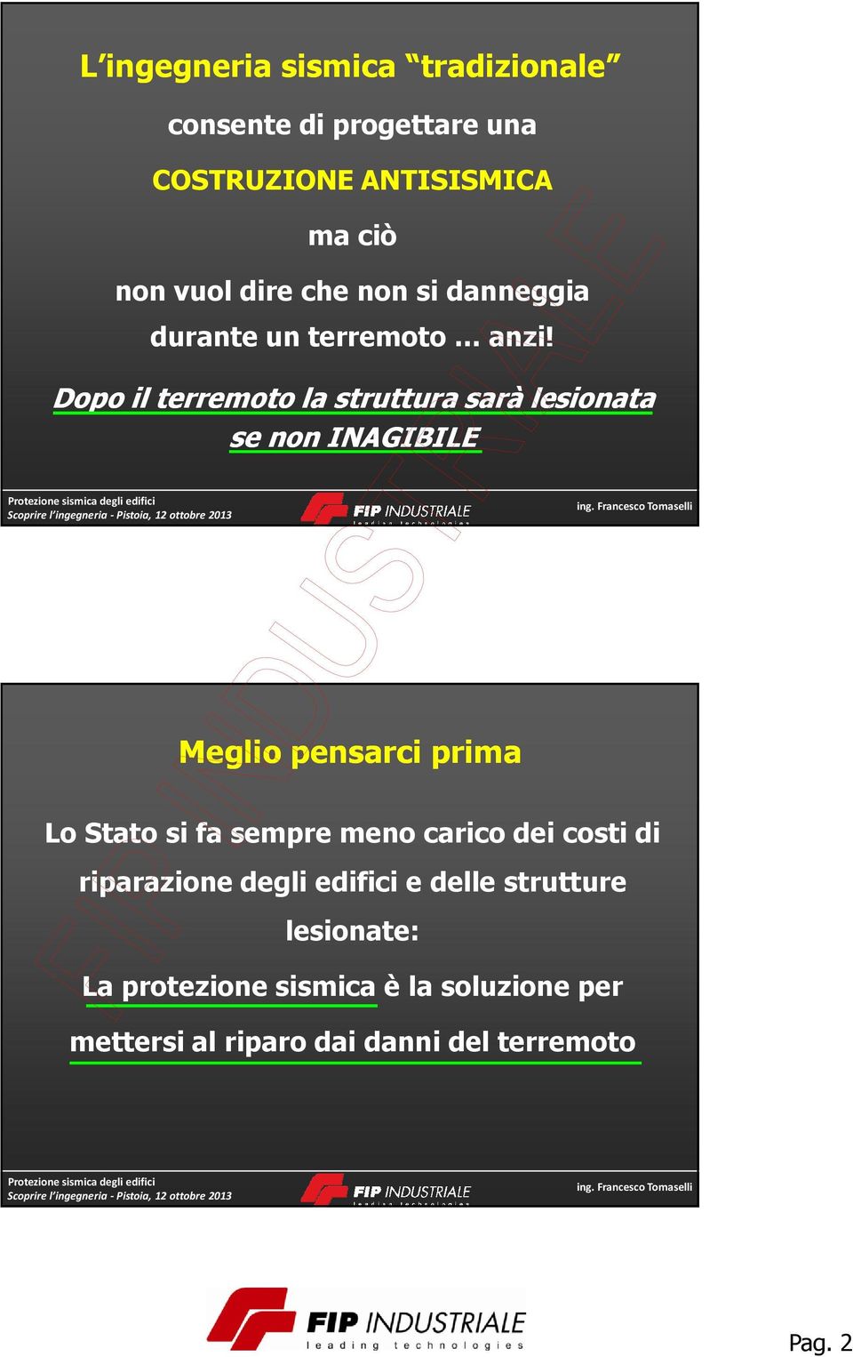 Dopo il terremoto la struttura sarà lesionata se non INAGIBILE Meglio pensarci prima Lo Stato si fa sempre