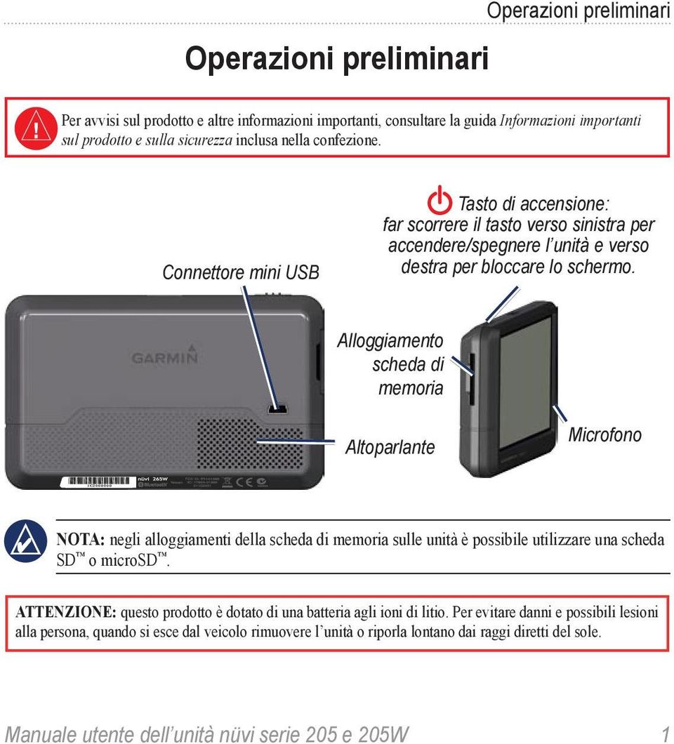 Alloggiamento scheda di memoria Altoparlante Microfono nota: negli alloggiamenti della scheda di memoria sulle unità è possibile utilizzare una scheda SD o microsd.