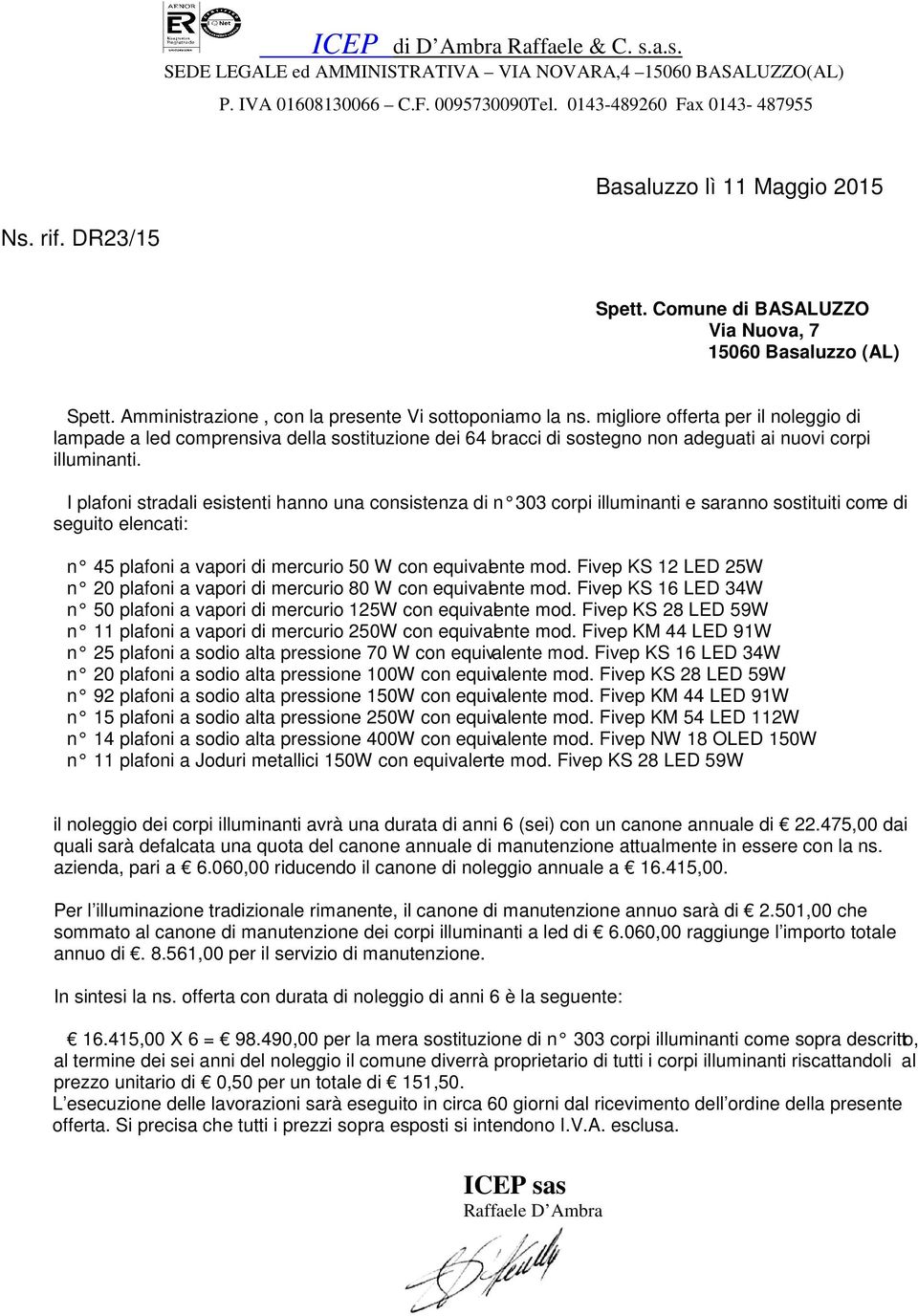 migliore offerta per il noleggio di lampade a led comprensiva della sostituzione dei 64 bracci di sostegno non adeguati ai nuovi corpi illuminanti.