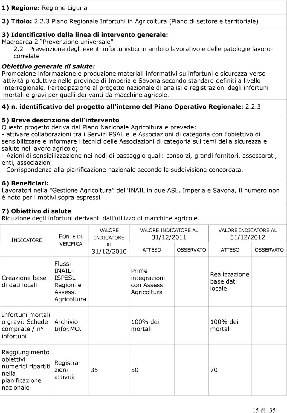 e sicurezza verso attività produttive nelle province di Imperia e Savona secondo standard definiti a livello interregionale.