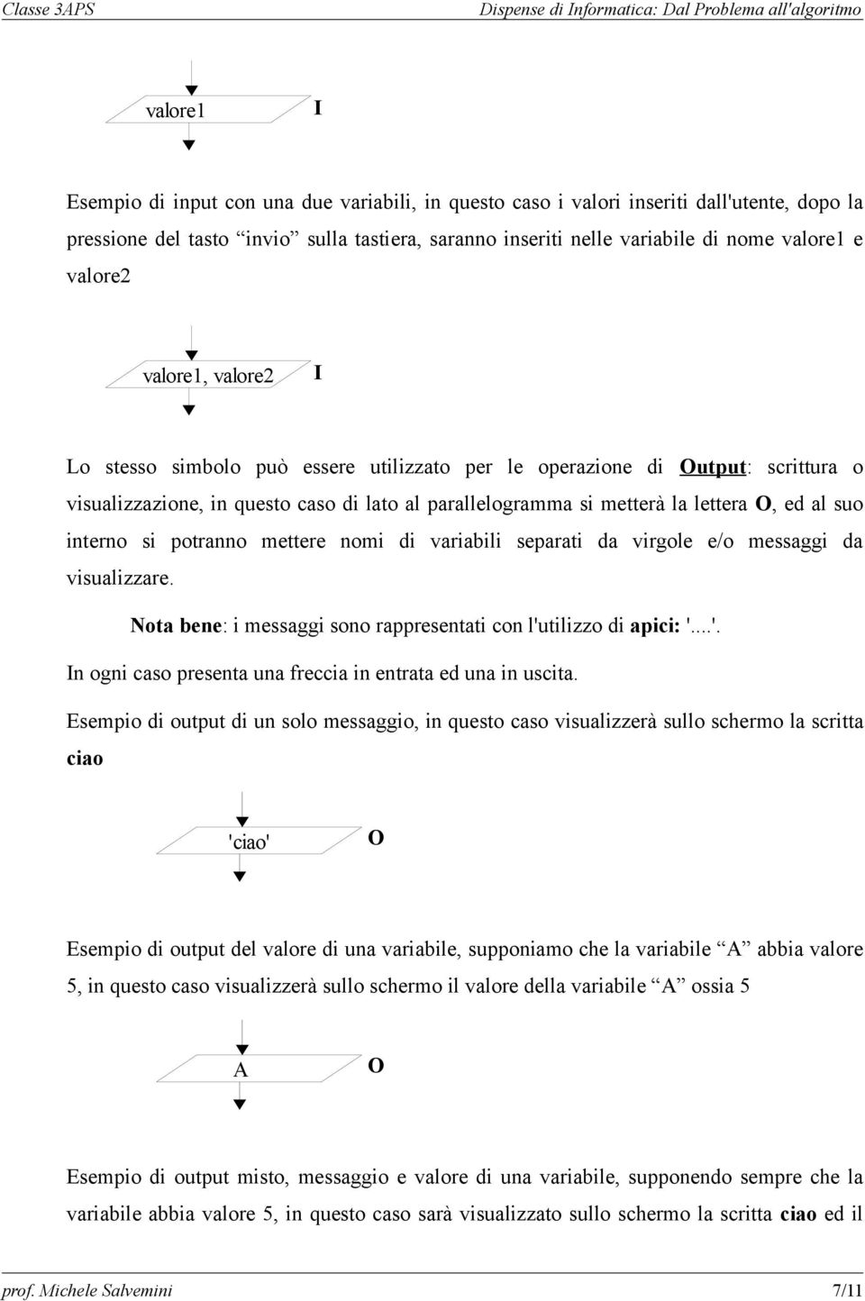 interno si potranno mettere nomi di variabili separati da virgole e/o messaggi da visualizzare. Nota bene: i messaggi sono rappresentati con l'u