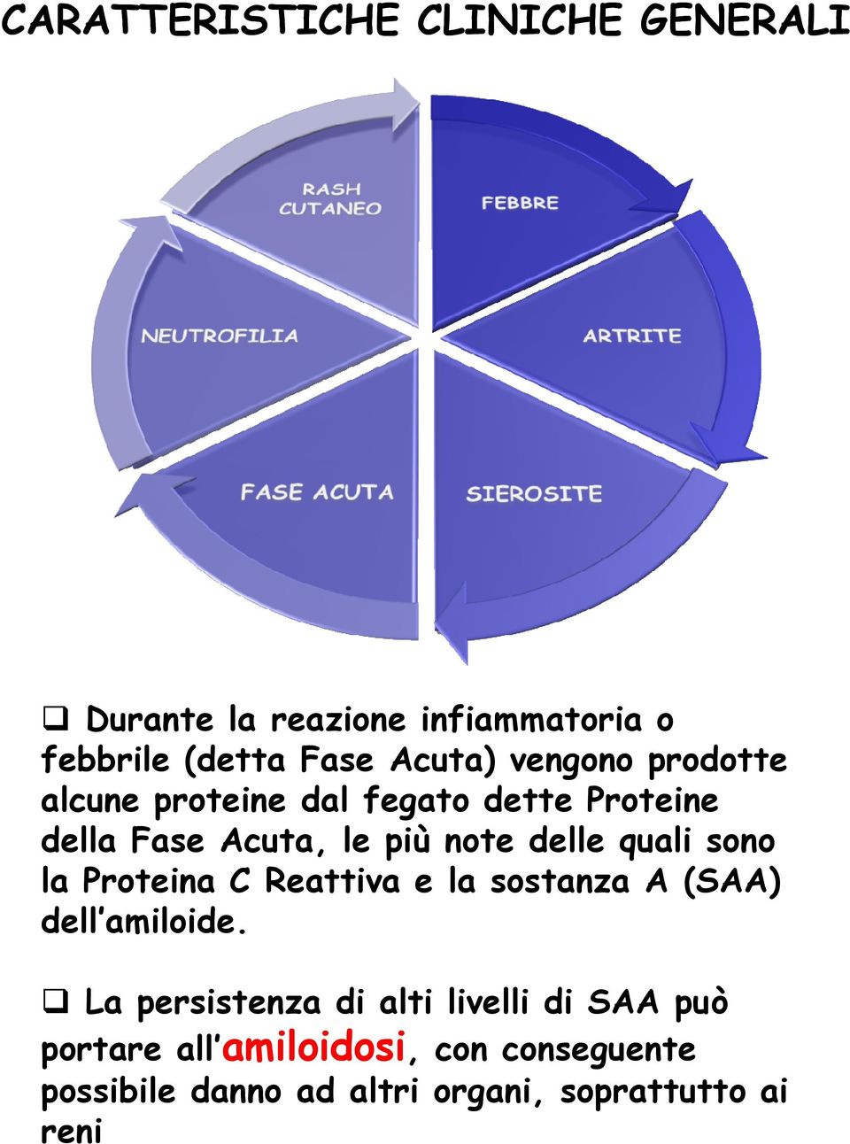 quali sono la Proteina C Reattiva e la sostanza A (SAA) dell amiloide.