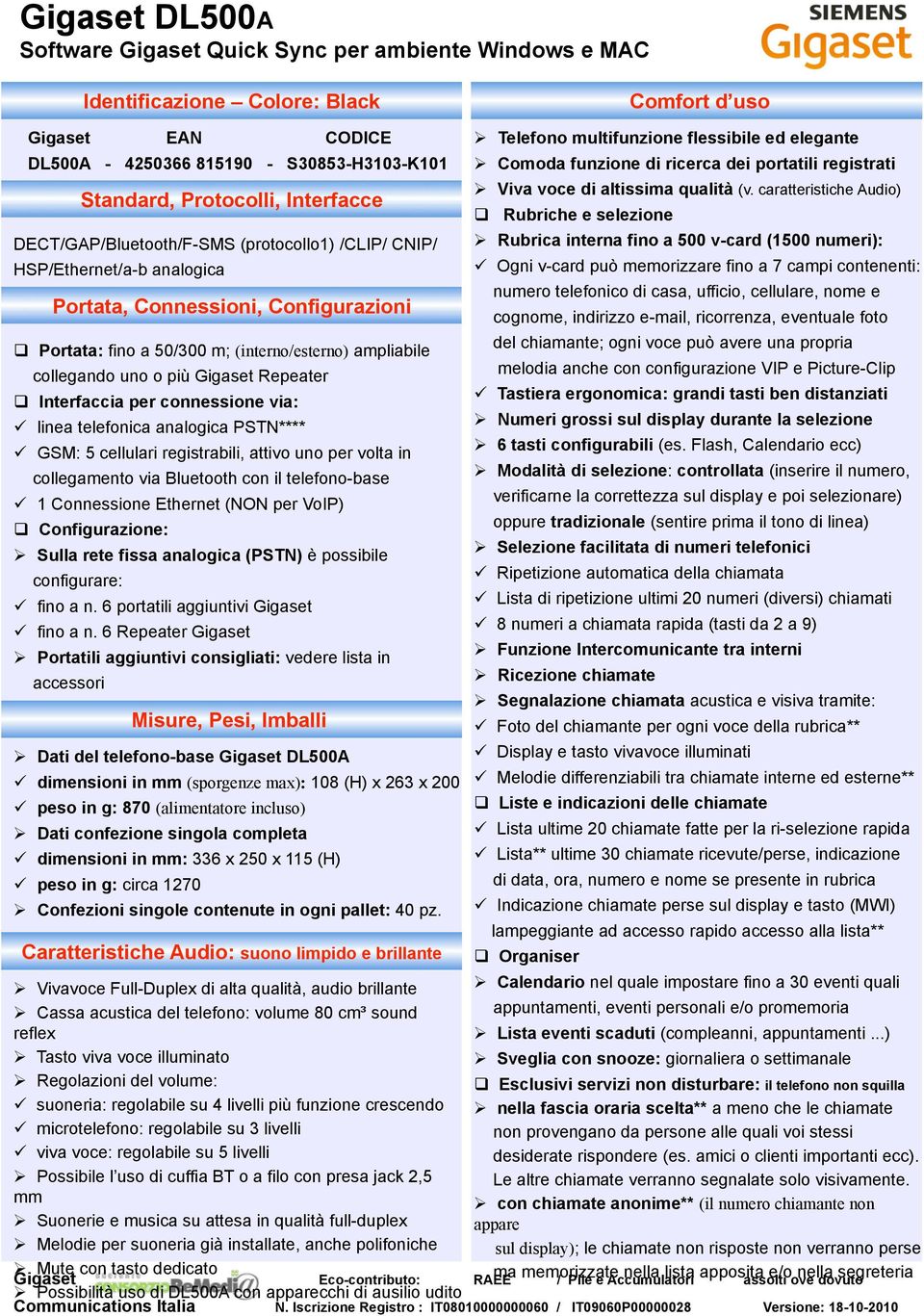 telefonica analogica PSTN**** GSM: 5 cellulari registrabili, attivo uno per volta in collegamento via Bluetooth con il telefono-base 1 Connessione Ethernet (NON per VoIP) Configurazione: Sulla rete