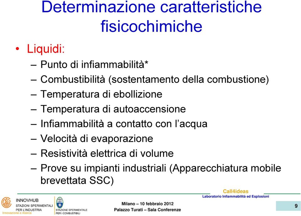 di autoaccensione Infiammabilità a contatto con l acqua Velocità di evaporazione