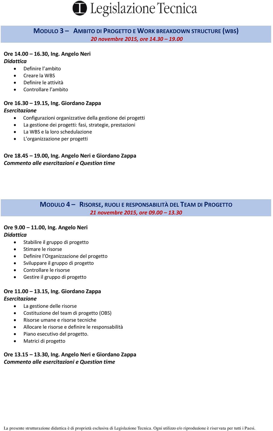 Giordano Zappa Configurazioni organizzative della gestione dei progetti La gestione dei progetti: fasi, strategie, prestazioni La WBS e la loro schedulazione L organizzazione per progetti MODULO 4