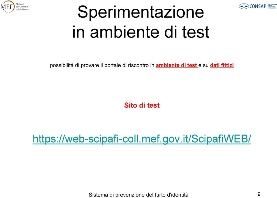 dati fittizi Sito di test https://web-scipafi-coll.mef.