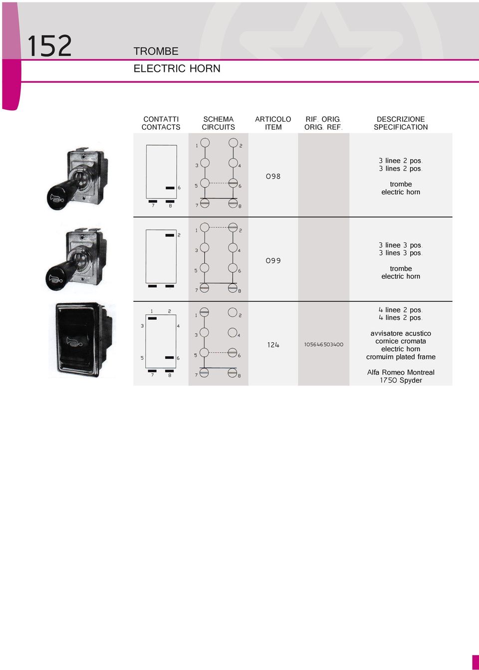 trombe electric horn 4 linee 2 pos. 4 lines 2 pos.