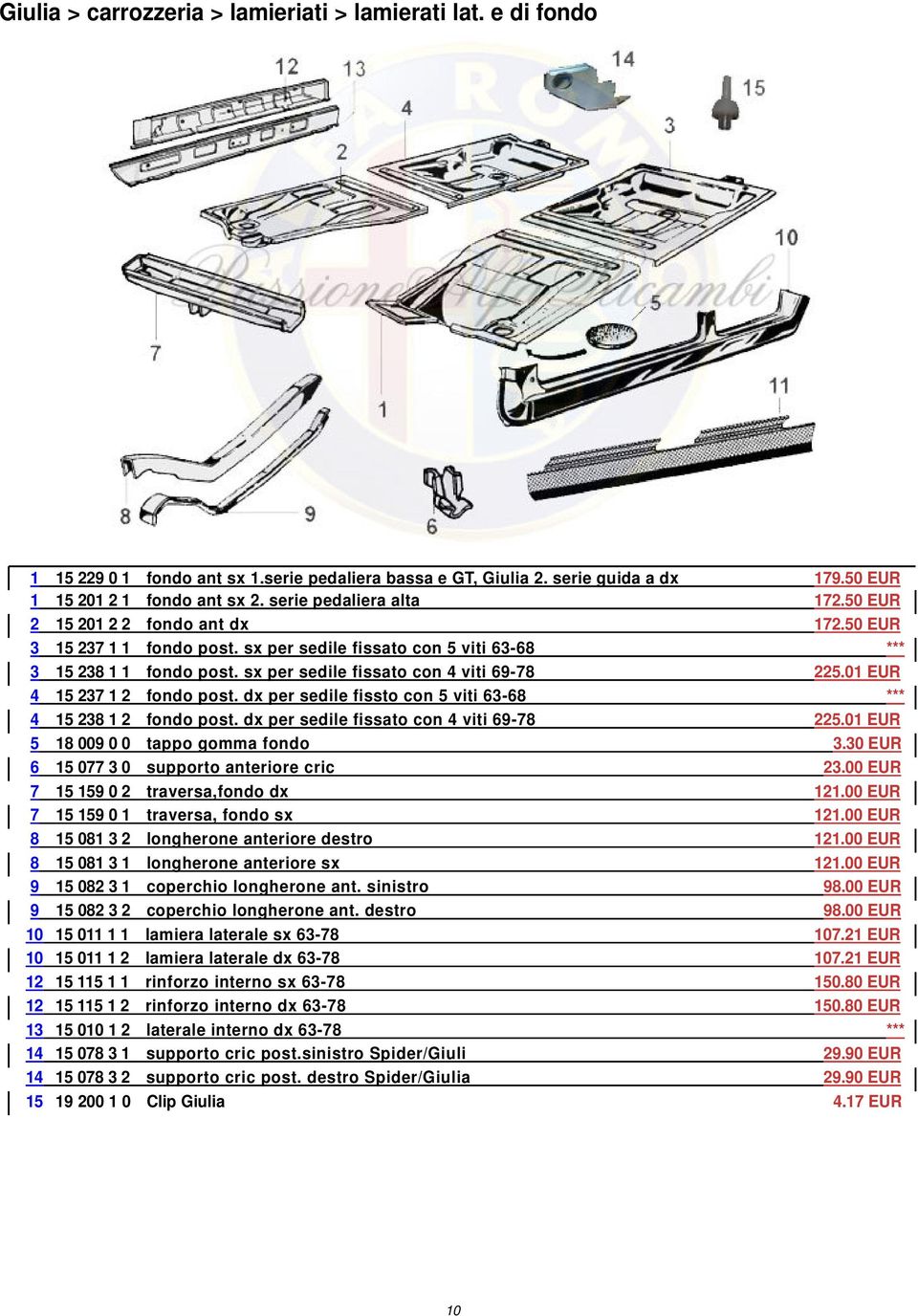 sx per sedile fissato con 4 viti 69-78 225.01 EUR 4 15 237 1 2 fondo post. dx per sedile fissto con 5 viti 63-68 4 15 238 1 2 fondo post. dx per sedile fissato con 4 viti 69-78 225.