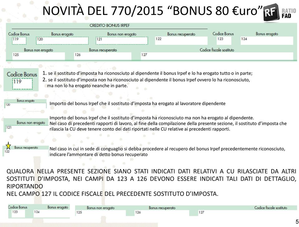 Importo del bonus Irpef che il sostituto d imposta ha erogato al lavoratore dipendente Importo del bonus Irpef che il sostituto d imposta ha riconosciuto ma non ha erogato al dipendente.